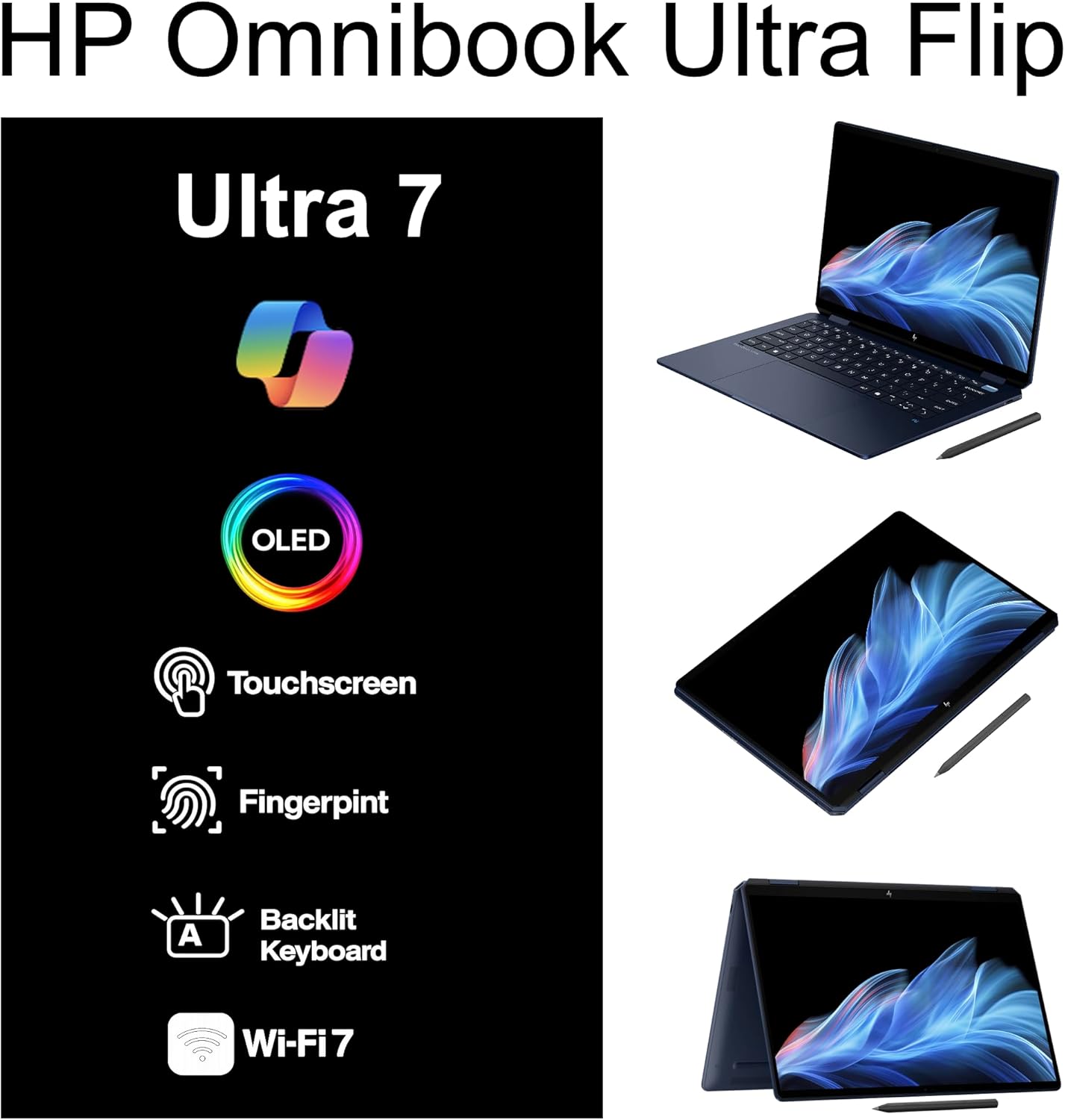 HP Omnibook Ultra Flip Creator 2-in-1 Laptop 14.0' Touchscreen OLED 2.8K Display (Intel Ultra 7-258V, 32GB LPDDR5X, 1TB PCIe SSD, Backlit KB, Active Pen, Fingerprint, Win 11 Pro) w/Dockztorm Hub