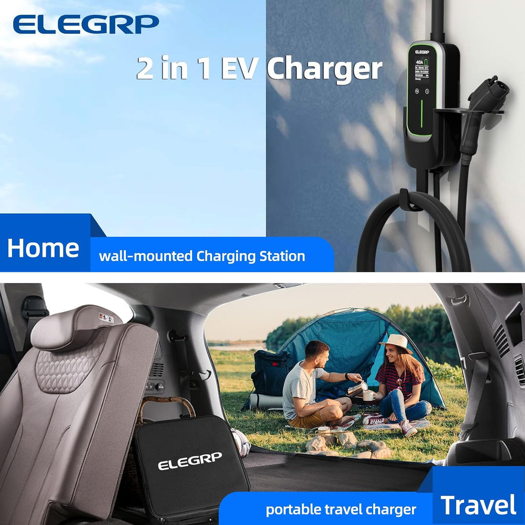 ELEGRP Level 2 EV Charger 40 Amp, Home & Portable Electric Car Charging Station with 21FT J1772 Charger and NEMA 14-50 Plug, 9.6kW for BEVs & PHEVs, ETL Certified PBE & LCR Tech