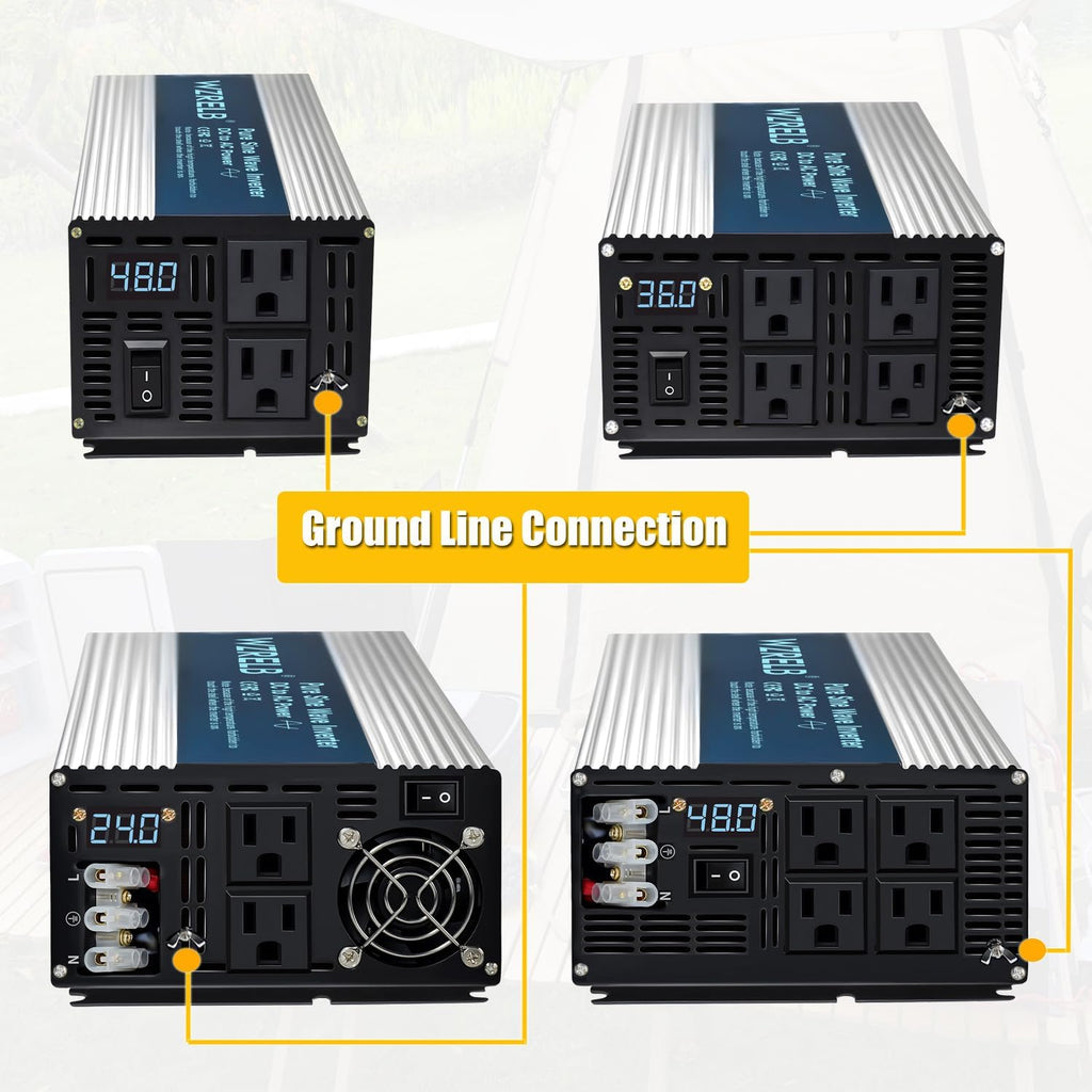 WZRELB 4000W Pure Sine Wave Inverter 36V DC to 110V 120V AC with LED Display,Remote Controller,Off-Grid Power Converter 8000W Surge with Dual AC Outlets, Hardwire Terminal for Home, RV, Truck, Camping