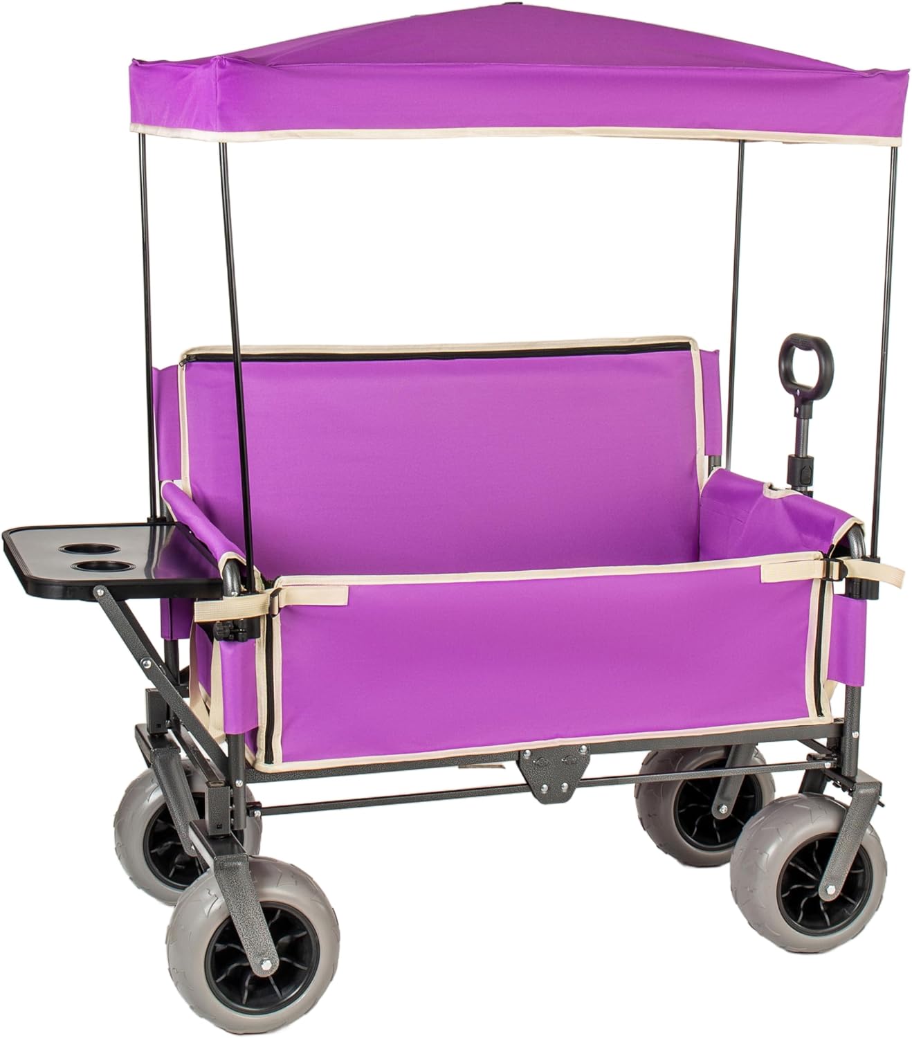 3-in-1 Folding Wagon with Bench Seat – 500lbs Capacity,Reinforced Carbon Steel Frame, 180L Cargo Space– Perfect for Camping, Beach, Outdoor Events & Heavy-Duty Hauling (Purple + Carport)