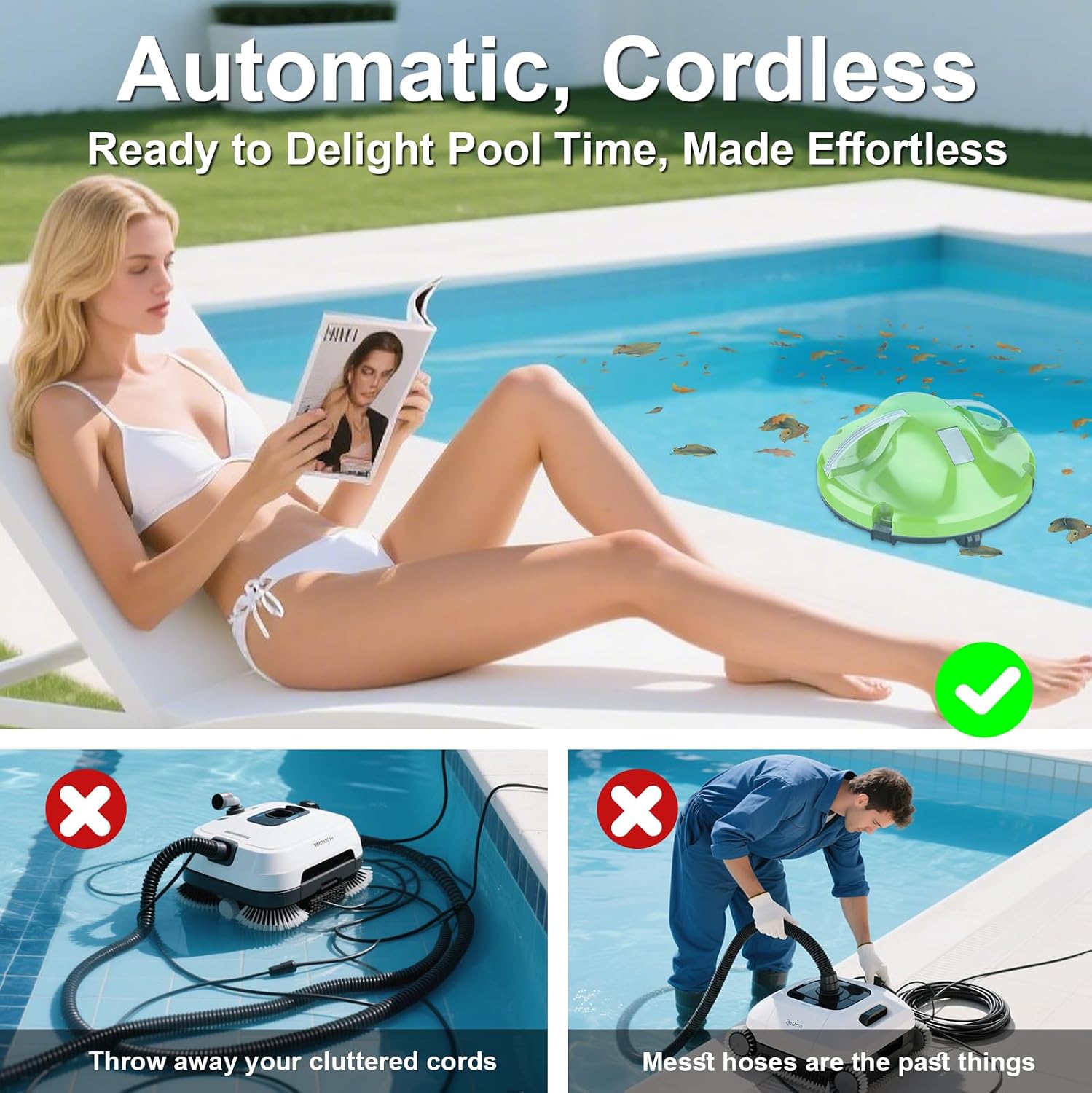 2026 Cordless Robotic Pool Cleaner - 120 Mins Automatic Pool Vacuum for Above Ground Pool & In - Ground Flat Pools up to 1000 Sq.Ft, Robot Pool Cleaner with Self - Parking Tech