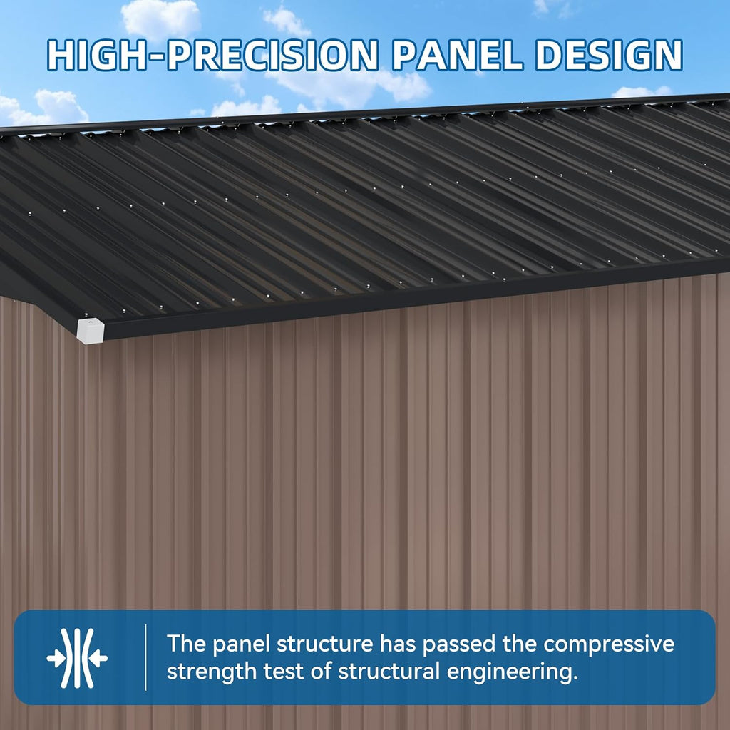 8'x6' Lean to Shed Large Storage Room Galvanized Steel Storage Sheds with Side Door Waterproof Utility Shed with Sloped Roof for Mower, Bike, Garden Tools (Brown)