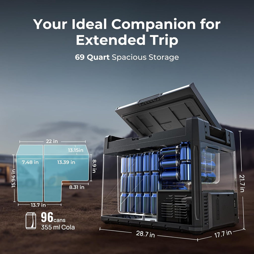 BougeRV 12 Volt Portable Refrigerator, 69 Quart Dual Zone Car Fridge Freezer with APP Control, Compressor Cooler 12/24V DC, 110~240V AC for Overlanding, Camping, Travel, RV(2026 New Model: Rocky V3.0)