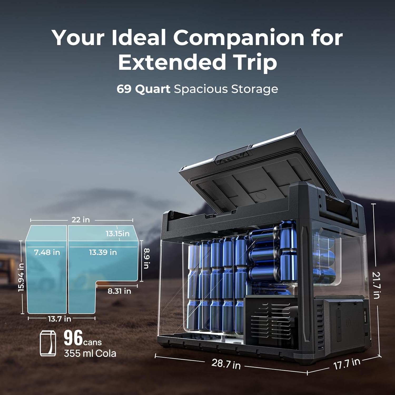 BougeRV 12 Volt Portable Refrigerator, 69 Quart Dual Zone Car Fridge Freezer with APP Control, Compressor Cooler 12/24V DC, 110~240V AC for Overlanding, Camping, Travel, RV(2026 New Model: Rocky V3.0)