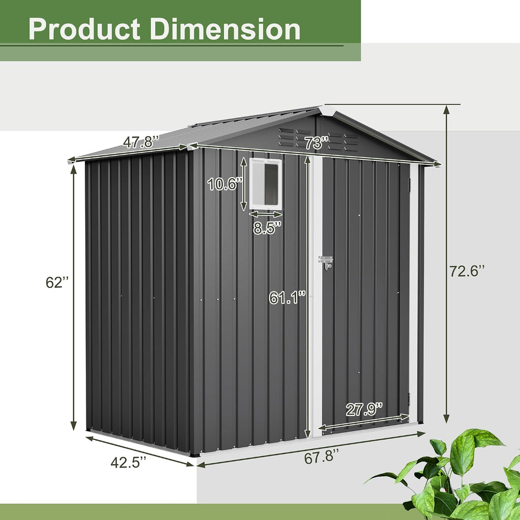 Outdoor Storage Shed, 6 X 4 FT Large Metal Utility Tool Sheds with Floor Frame, Steel Garden Shed with Windows for Backyard Garden Patio Lawn