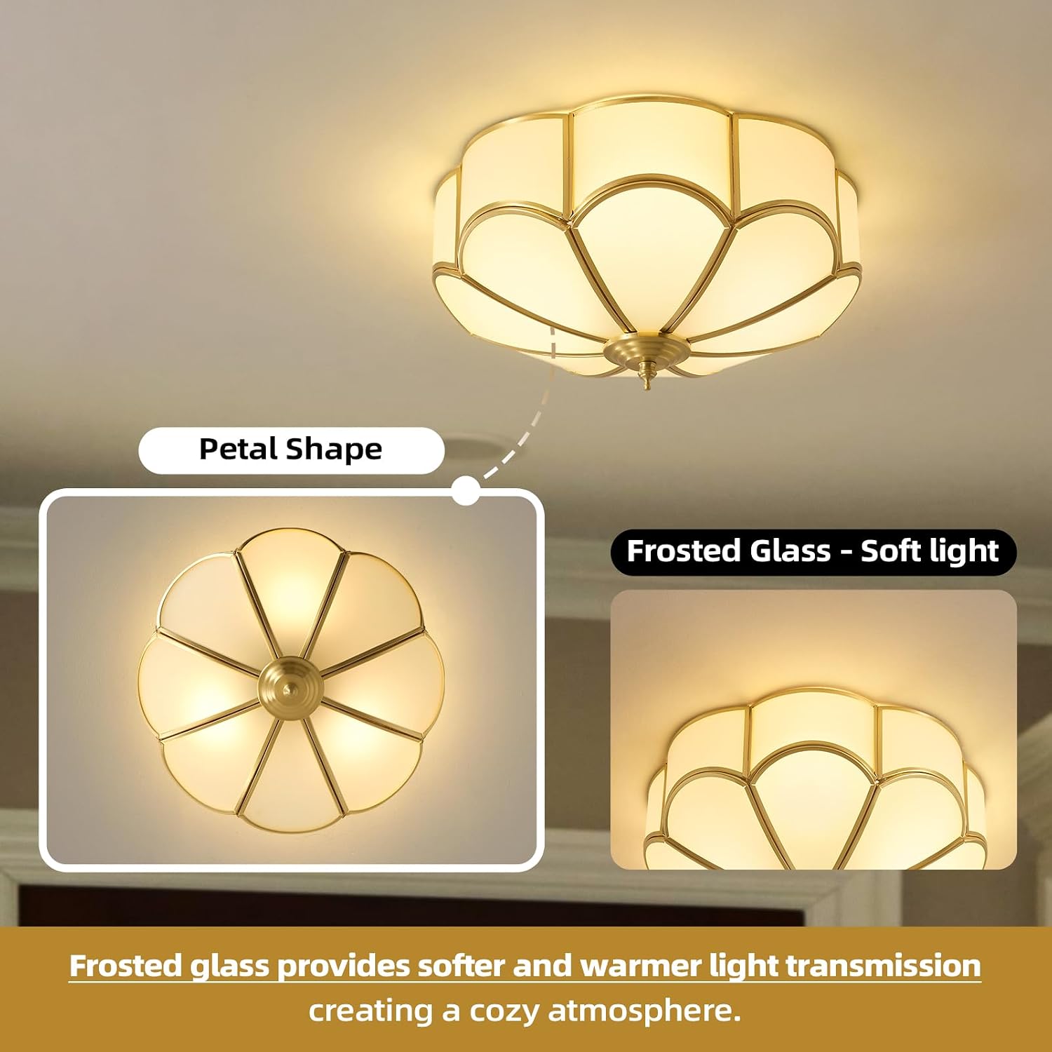 Gold Vintage Brass Ceiling Light - Small 11.8 Inch Milk Glass Mid Century Flush Mount Lighting Fixtures - Art Deco Antique Modern Lamp for Hallway Bedroom Kitchen Entryway Laundry Foyer Bathroom Hall