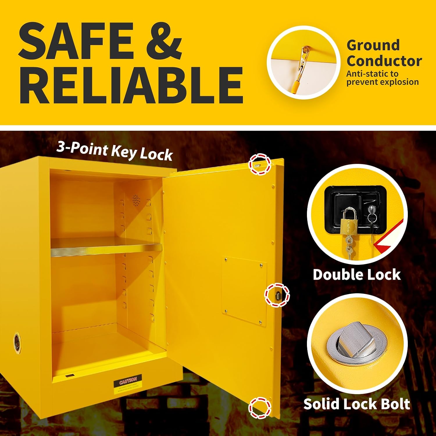 34 Gallon Flammable Cabinet, Hazardous Storage cabinets, Galvanized Steel Safety Storage Cabinet, Adjustable Shelf Fireproof Cabinet, for Commercial Industrial and Home Use 35H x 23W x 18.2D