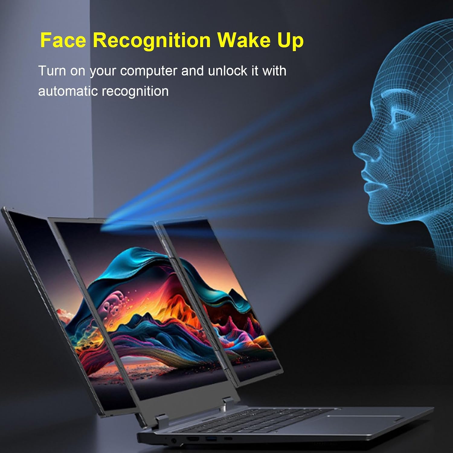 Tangxi Fold Screen Laptop, 16 Inch Main Display & Dual 10.5 Inch Secondary Screens, 16GB RAM 1TB SSD, 11Pro Face Unlock, with WiFi6 RJ45 for Multitasking Work Design (US Plug)