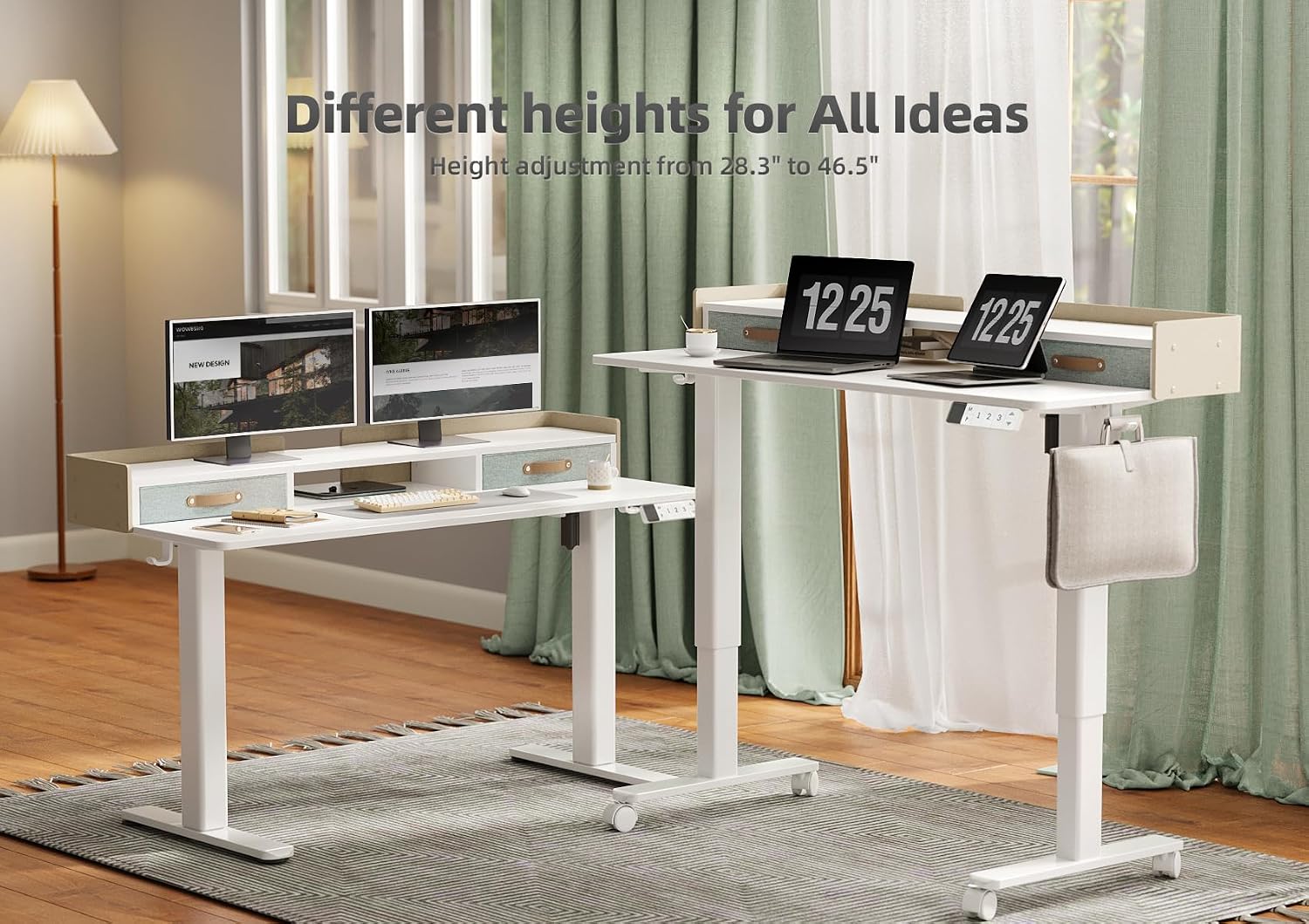 YDN Electric Standing Desk with Drawers, Adjustable Height Stand Up Desk, 59 inch Electric Sit Stand Computer Desk for Home Office, White
