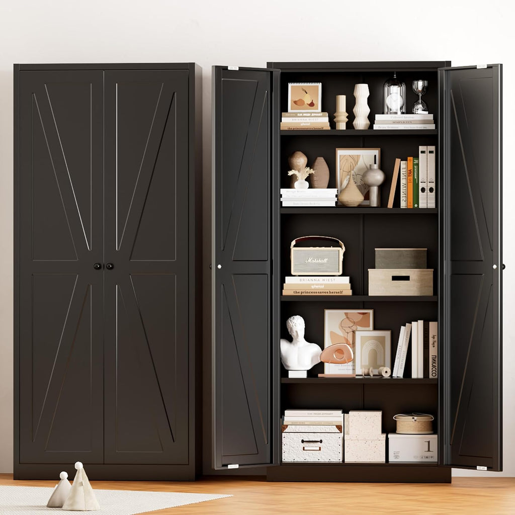 Greenvelly Metal Cabinet, 63' H Black Metal Storage Cabinet with Doors and 4 Shelves, Pantry Storage Cabinet for Kitchen, Bedroom, Living Room, Office (Farmhouse)