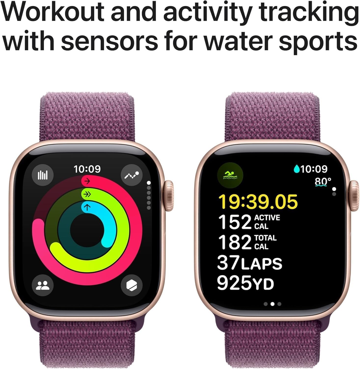Apple Watch Series 10 [GPS, 46mm] - Rose Gold Aluminum Case with Plum Sport Loop, One Size (Renewed)