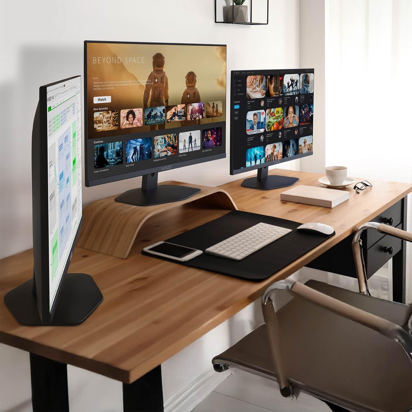 Kado Triple Monitor Setup - 3-Pack 27' 1920x1080 Computer Monitor 75Hz VESA Mount HDMI Office Gaming Hybrid Built-in Speakers (E27 Trio Series)
