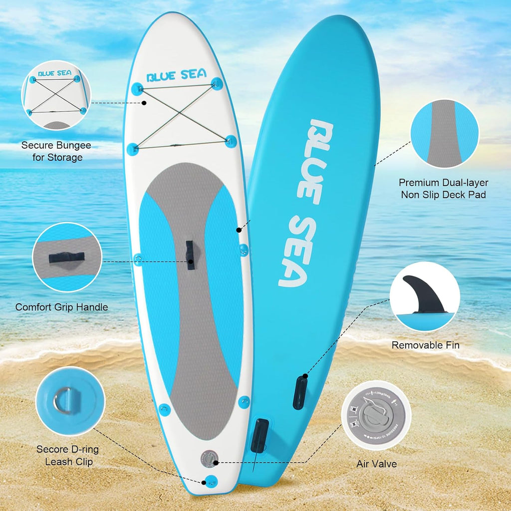 Inflatable Stand up Paddle Board, Extra Wide SUP, with Premium Paddleboard Accessories, Hand Pump, Backpack, Adult & Youth, for Yoga Fishing Paddling