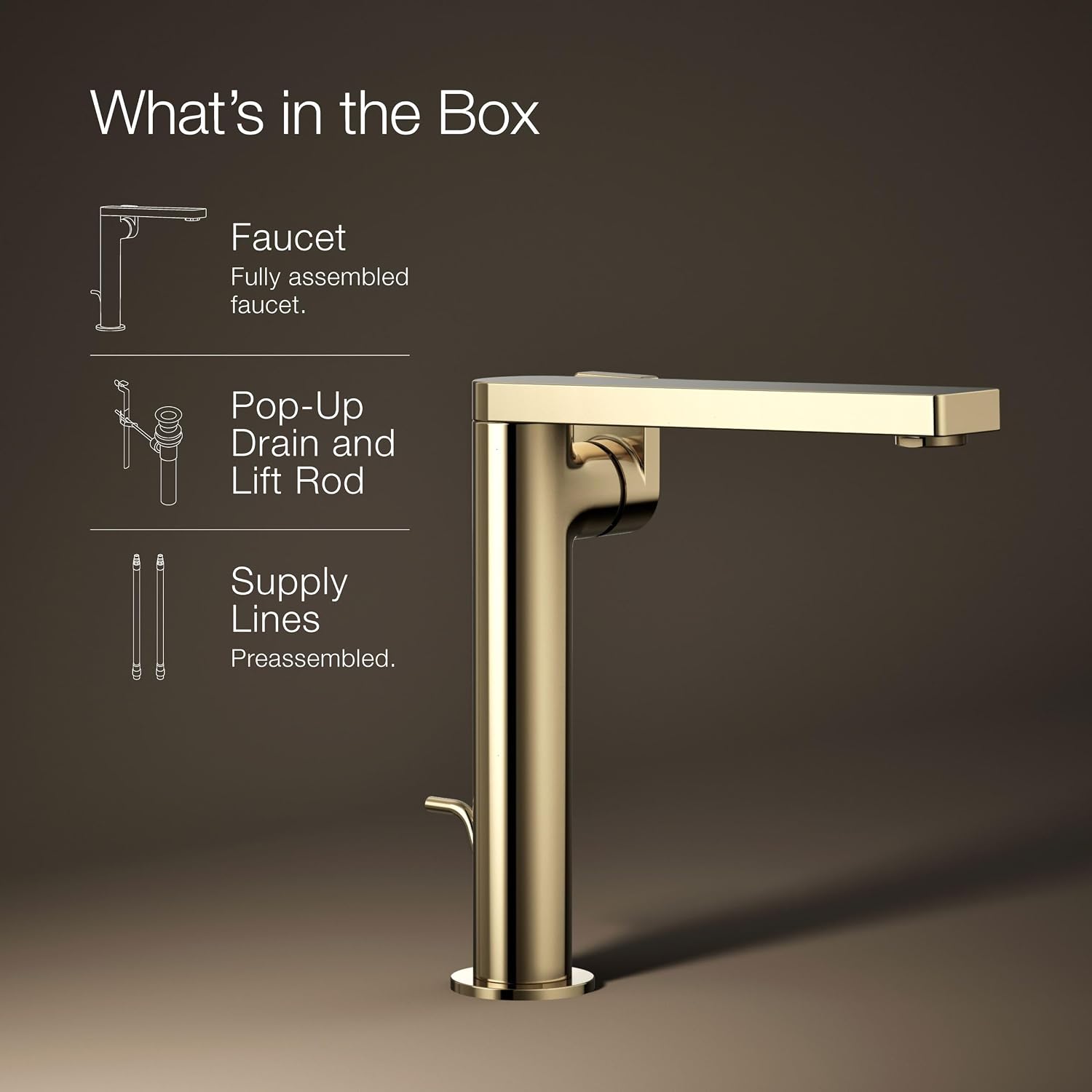 Kohler 73168-4-AF Composed® Tall Single-Handle Bathroom Sink Faucet with Lever Handle, 1.2 gpm, Vibrant French Gold
