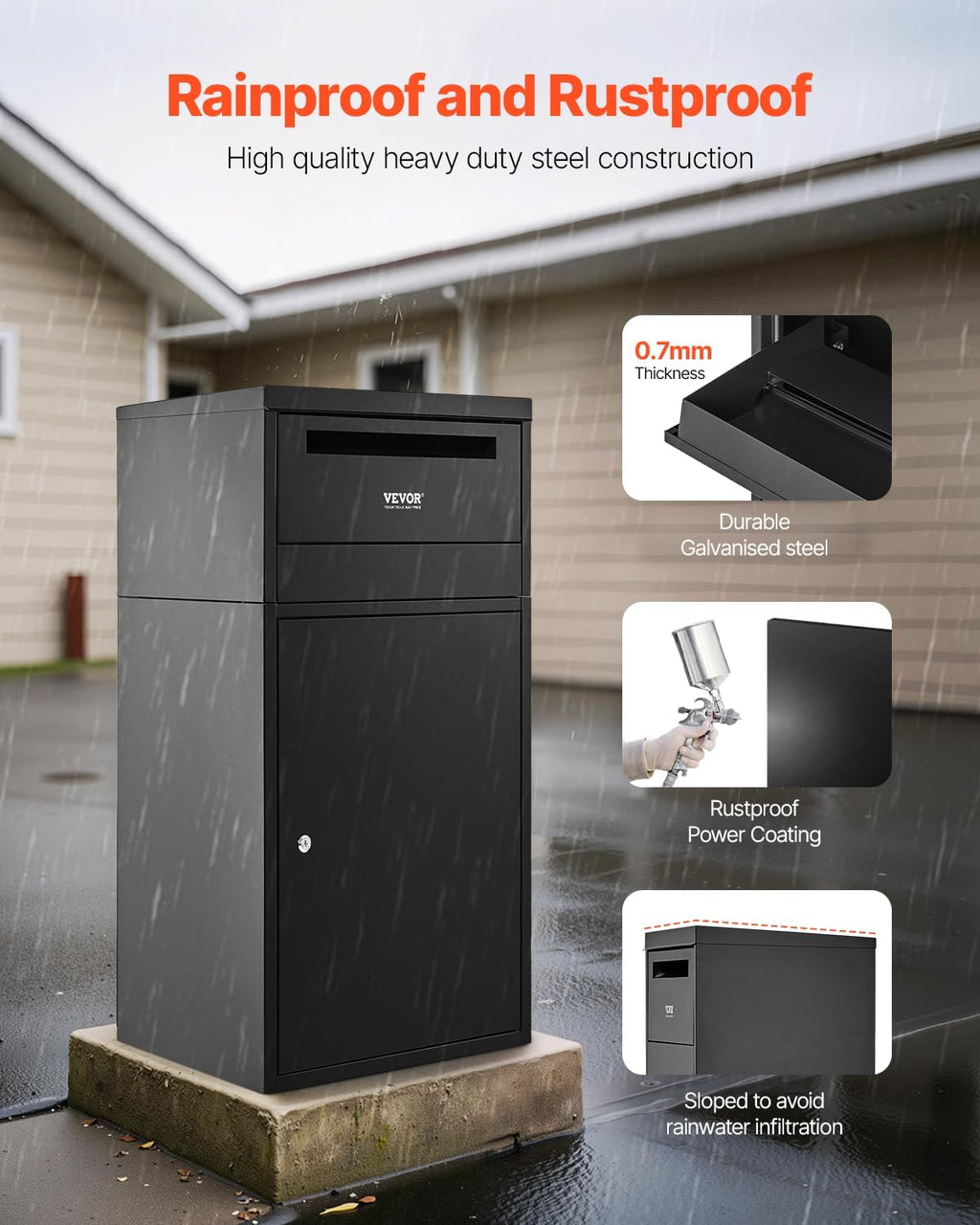 VEVOR Package Delivery Boxes for Outside, 35.8 in Mailbox for Parcel with Lock, Galvanized Steel Package Drop Box with Anti-Theft Design, Weather-Resistant Package Mailbox for Home and Office, Black