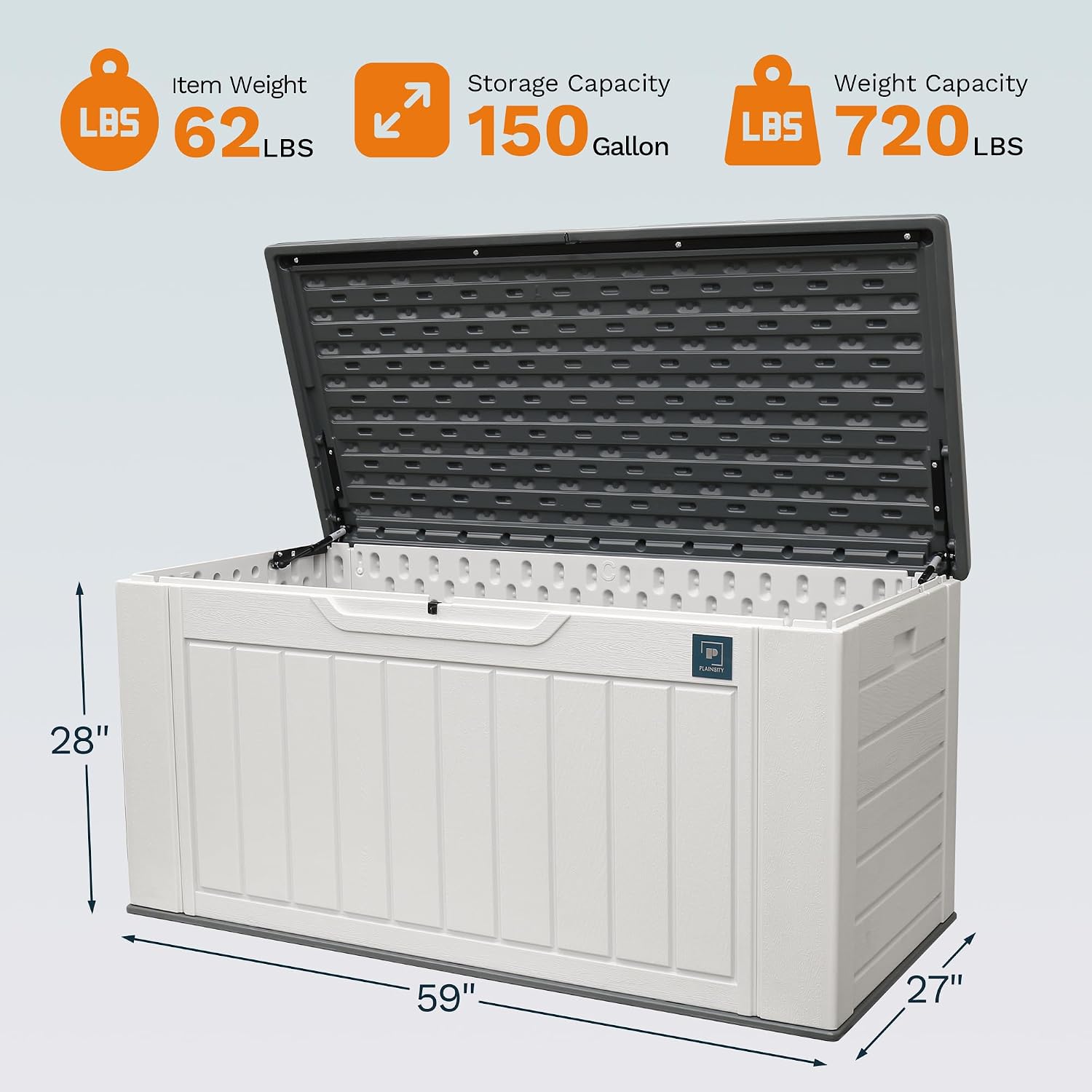 230 Gallon Large Deck Box, Durable Waterproof Resin Deck Box for Patio Furniture, Garden Tools, Pool Storage (White, 150Gallon)