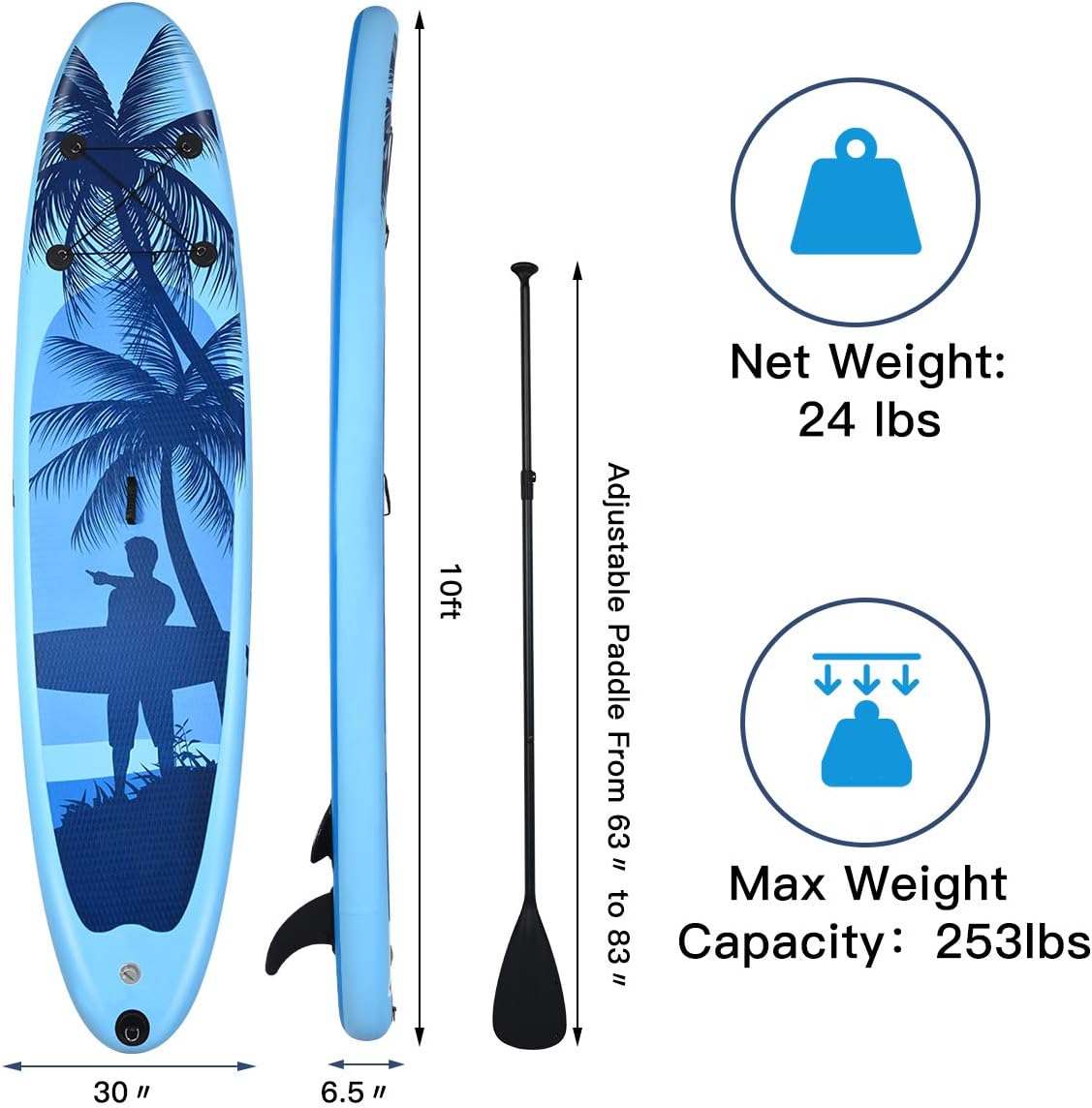 Goplus 9.8'/10'/11' Inflatable Stand Up Paddle Board, 6.5' Thick SUP with Premium Accessories and Carry Bag, Wide Stance, Bottom Fin for Paddling, Surf Control, Non-Slip Deck, for Youth and Adult