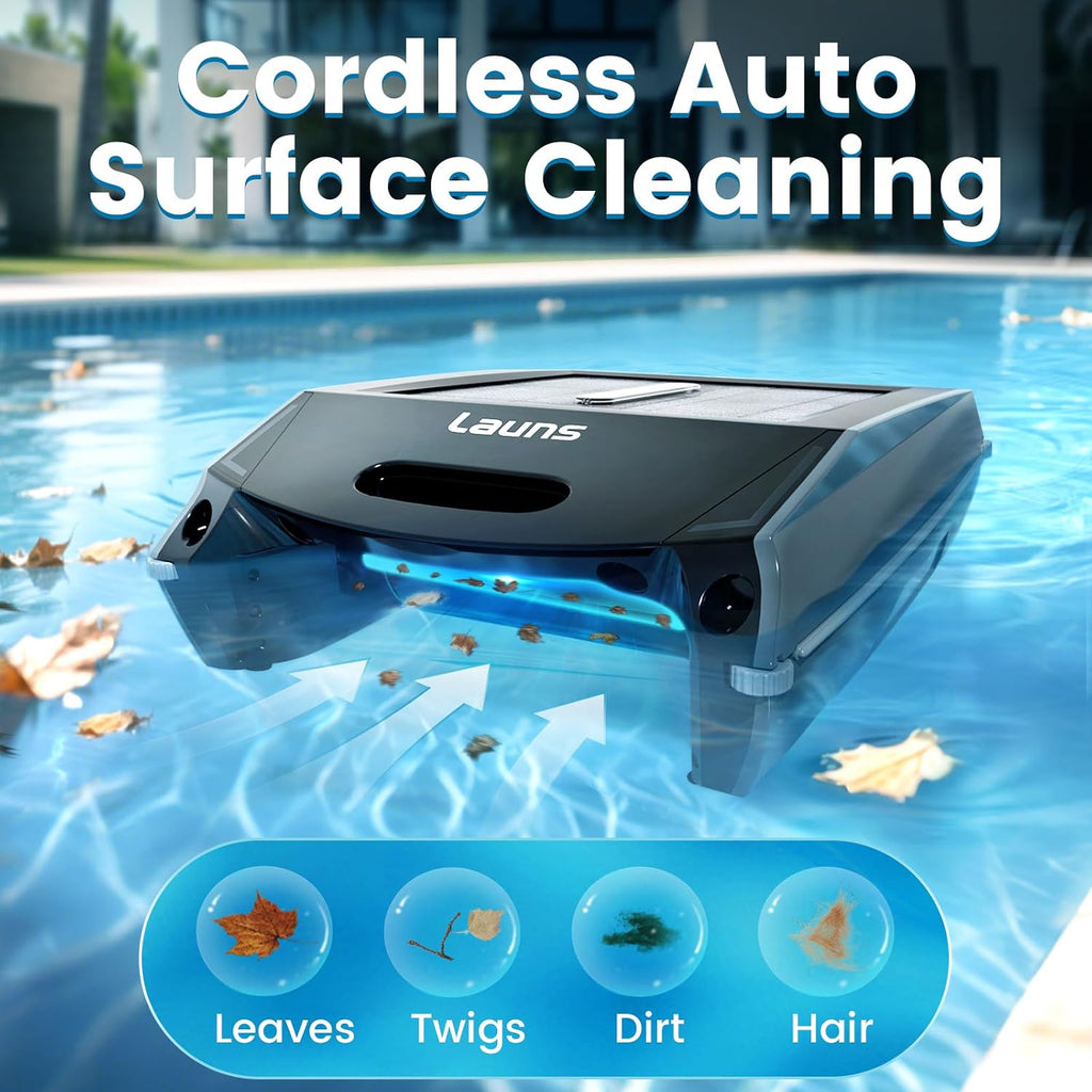 F1 Solar Powered Robotic Pool Skimmer, Automatic Pool Cleaner with 6L Large Capacity Basket & Fast Charging, for In-Ground & Above-Ground Pools