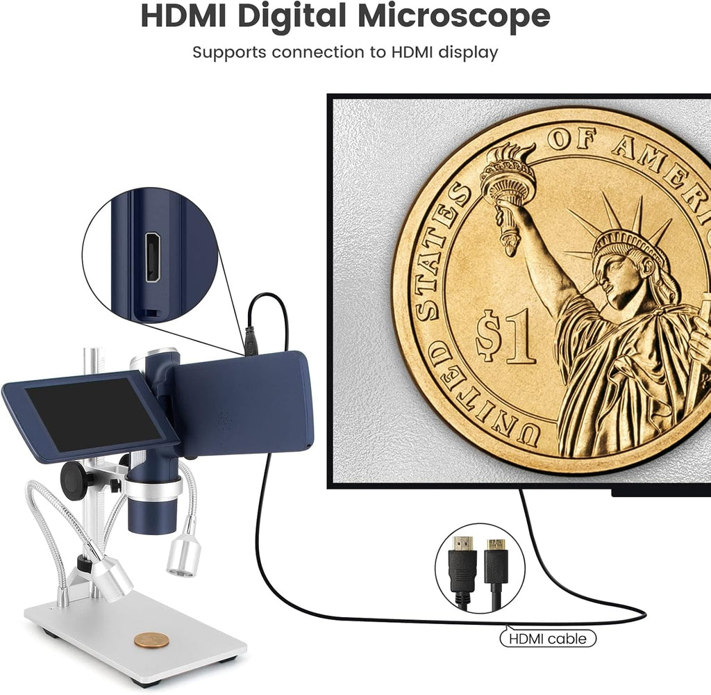 Andonstar AD203S HDMI Digital Microscope for Error Coins with Metal Stand, Handheld Portable USB Microscope Kit for Kids&Adults, 4' LCD Screen, Photo/Video Capture, Windows/Mac PC Compatible(Navy)