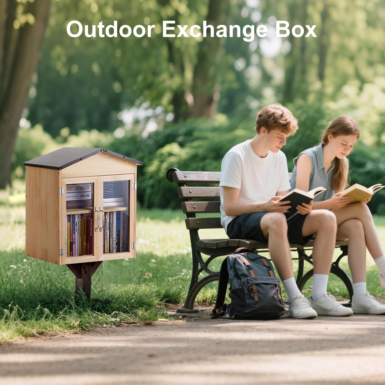 2-Tier Outdoor Little Library Book Exchange Box - Durable Weatherproof Solid Wood Cabinet with Adjustable Shelves & Rust-Proof Hardware for Community, Schools & Neighborhood Sharing