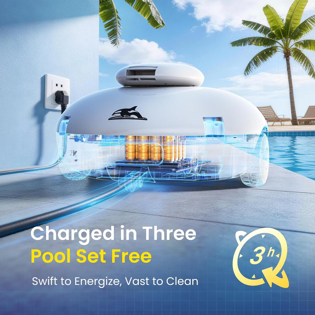 [2026 New] Cordless Robotic Pool Cleaner, Pool Vacuum with Dual-Layer Filtration, 120-Min Runtime, Auto-Parking, Lightweight Designed for Above-Ground & Inground Pool Flat Pool up to 860 Sq.ft