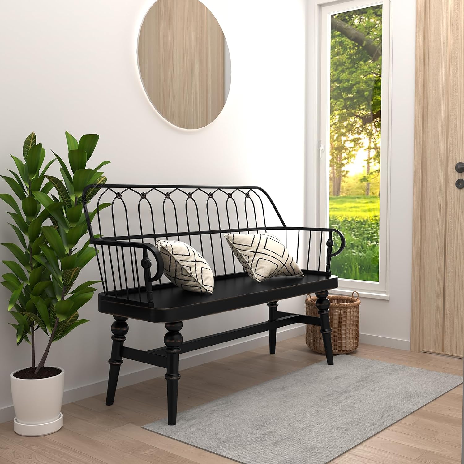 DIBRATY Entryway Bench,Spindle Back Wooden Dinning Bench, Farmhouse Foyer Bench for Entryway, Living Room, Dinning Room, Mudroom