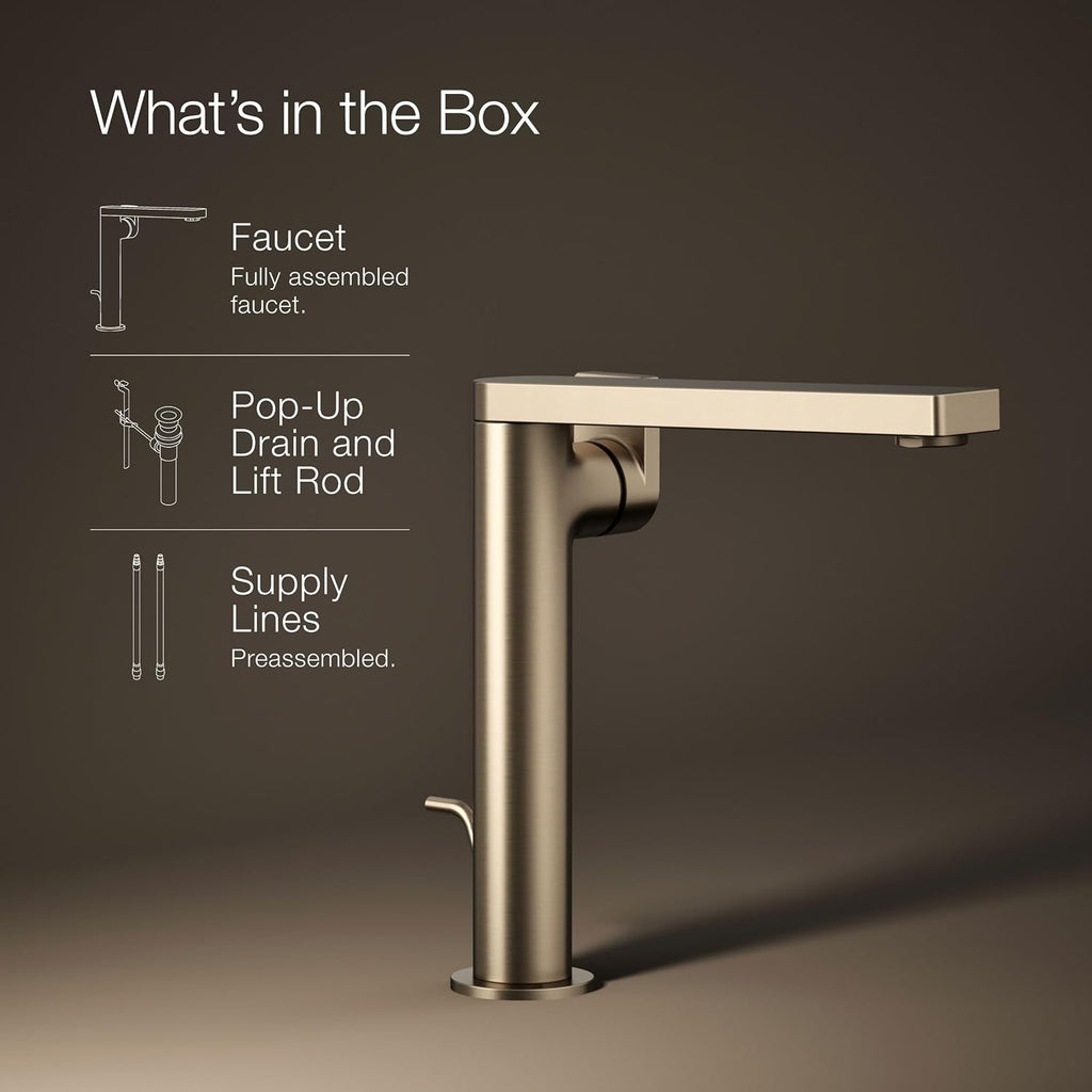 Kohler 73168-4-BV Composed® Tall Single-Handle Bathroom Sink Faucet with Lever Handle, 1.2 gpm, Vibrant Brushed Bronze