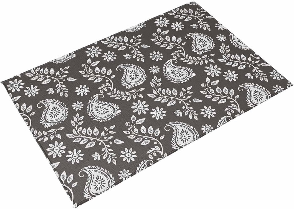 Grey Paisley Outdoor Rug for Patio/Deck/Porch, Non-Slip Large Area Rug 5 x 7 Ft, Ethnic Vintage Floral Botanical Abstract Indoor Outdoor Rugs Washable Area Rugs, Reversible Camping Rug Carpet Runner