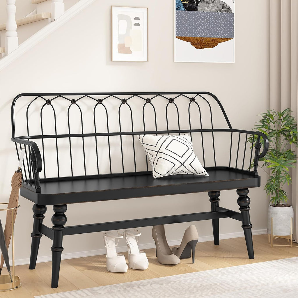 DIBRATY Entryway Bench,Spindle Back Wooden Dinning Bench, Farmhouse Foyer Bench for Entryway, Living Room, Dinning Room, Mudroom