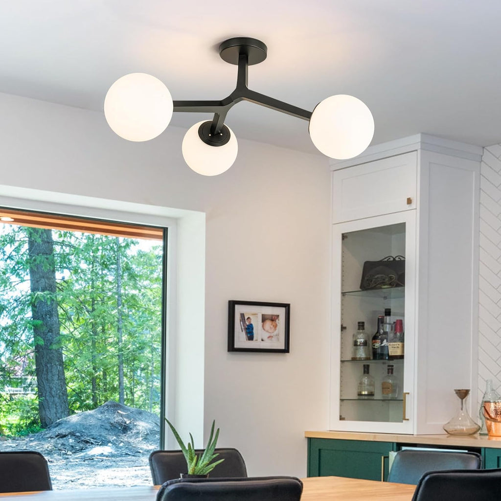 Lingkai Black Semi Flush Mount Ceiling Light Fixture, Mid Century Modern Light Fixtures Ceiling, 3-Light 23.6' Black Sputnik Ceiling Light Fixture for Living Room, Bedroom, Bathroom, Over The Sink