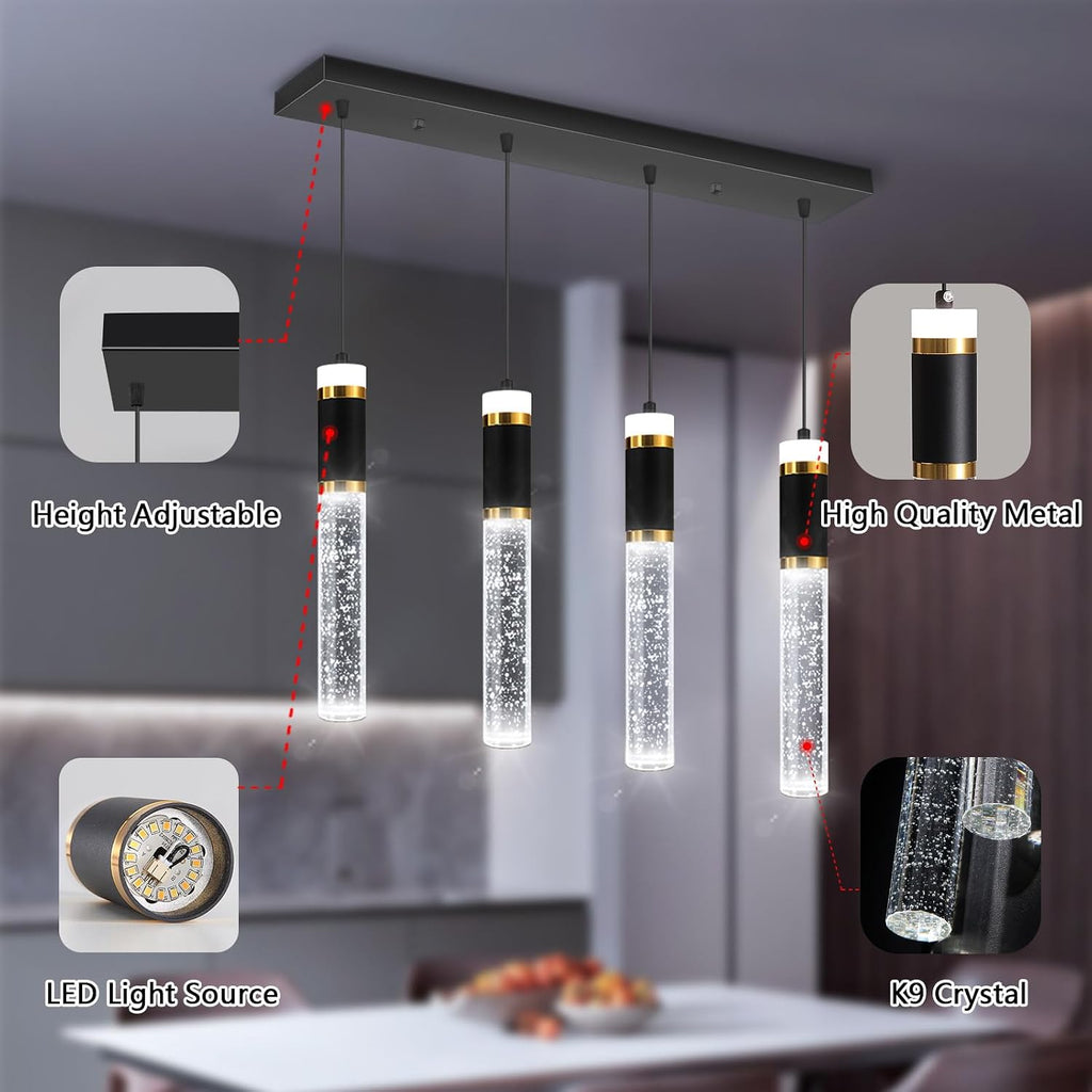 4-Lights Modern Crystal Chandeliers for Kitchen Island LED Dimmable Pendants Lighting Fixture LED Ceiling Light for Dining Room