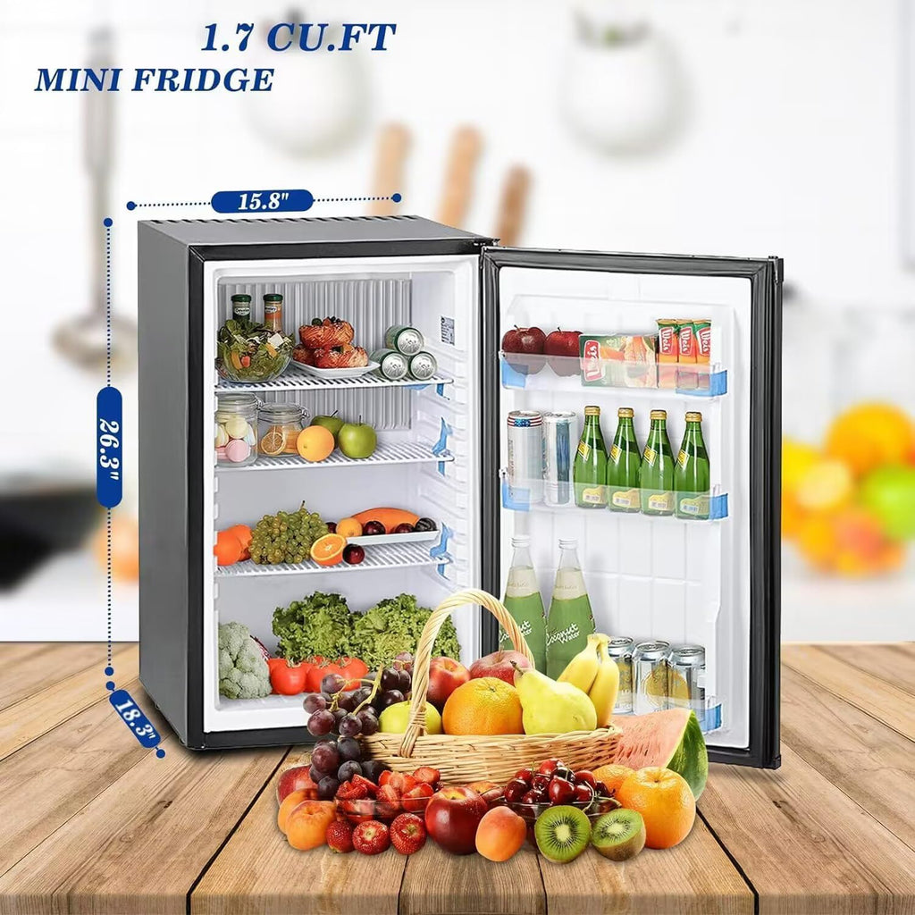 Smad Locking Mini Fridge, No Noise 110V/12V Compact Refrigerator 2 Ways RV Truck Caravan Beverage Car Mini Fridge with Lock, Reversible Door, 1.7 Cu.Ft, Black