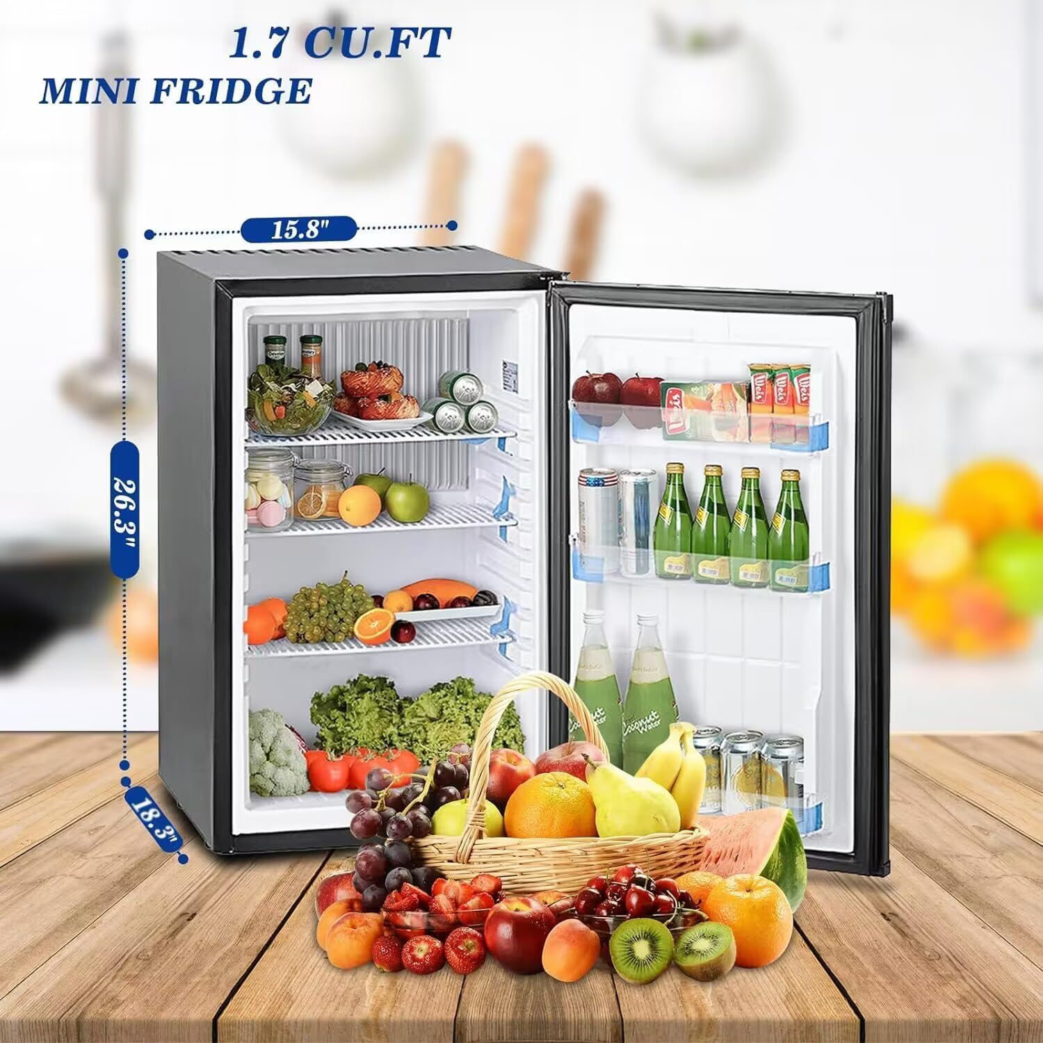 Smad Locking Mini Fridge, No Noise 110V/12V Compact Refrigerator 2 Ways RV Truck Caravan Beverage Car Mini Fridge with Lock, Reversible Door, 1.7 Cu.Ft, Black