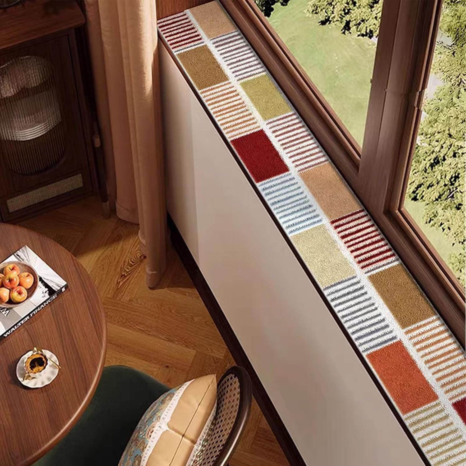 PVC Window Sill Mat American Style, Waterproof Window Sill Protector Cover, Kitchen Tea Room Table Runner Trim with Non-Slip Backing, Customizable(27x71in/70x180cm)