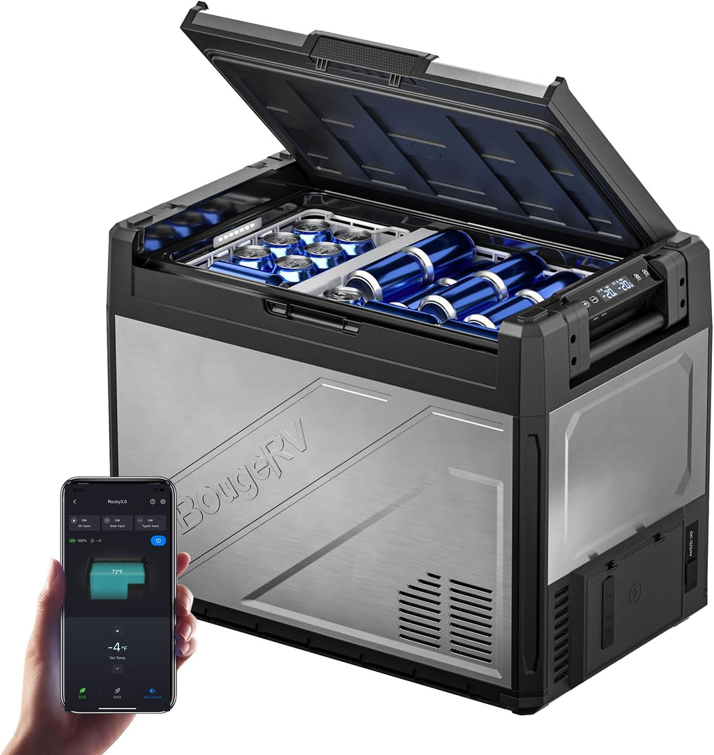 BougeRV 12 Volt Portable Refrigerator, 69 Quart Dual Zone Car Fridge Freezer with APP Control, Compressor Cooler 12/24V DC, 110~240V AC for Overlanding, Camping, Travel, RV(2026 New Model: Rocky V3.0)