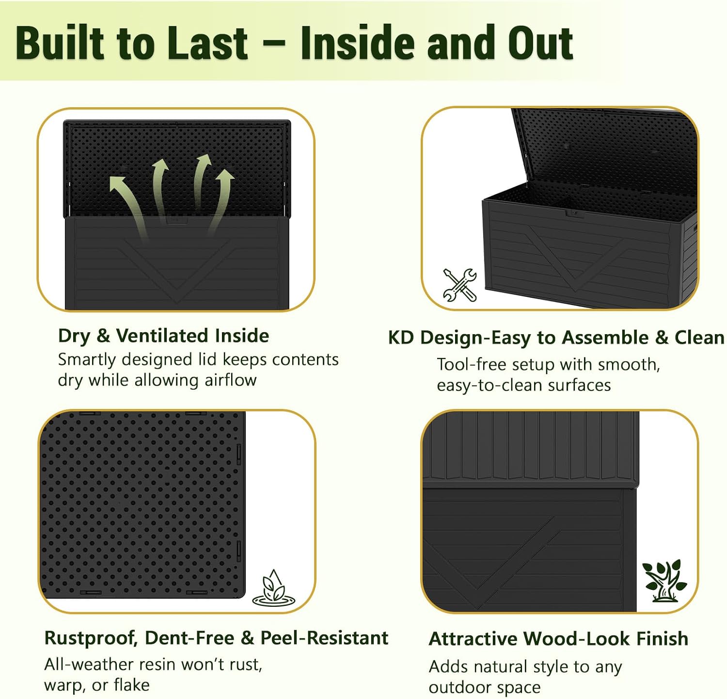 260 Gallon Outdoor Storage Box, Waterproof Resin Double-Wall Deck Box Organizer with Removable Dividers for Patio Cushion Storage, Lockable Outside Container for Garden Tools