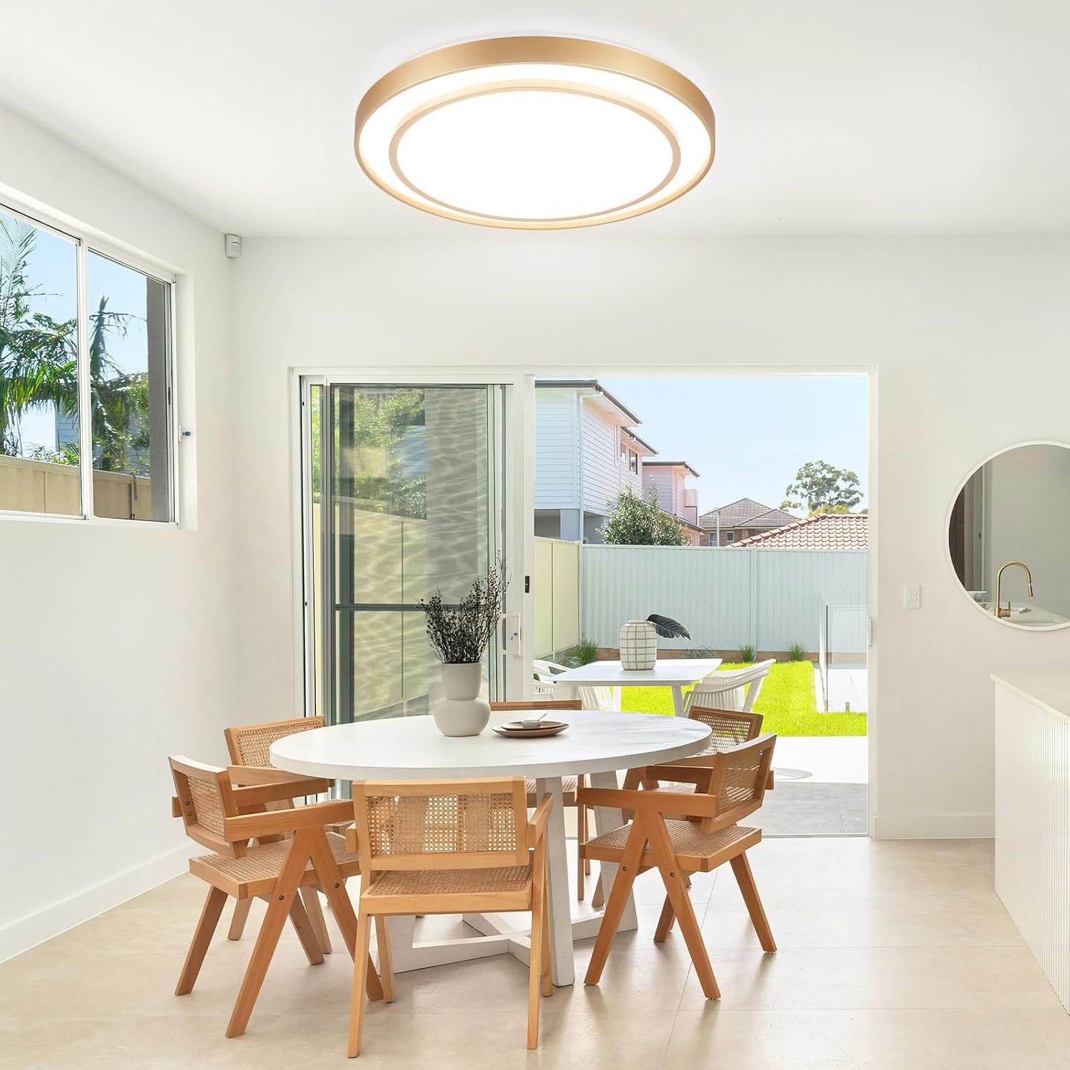 2Pack 20' LED Flush Mount Ceiling Light Fixture Gold, 36W Dimmable Light Fixture Ceiling Mount Round Overhead, Modern Close to Ceiling Light for Living Room, Foyer, Kitchen, Bedroom
