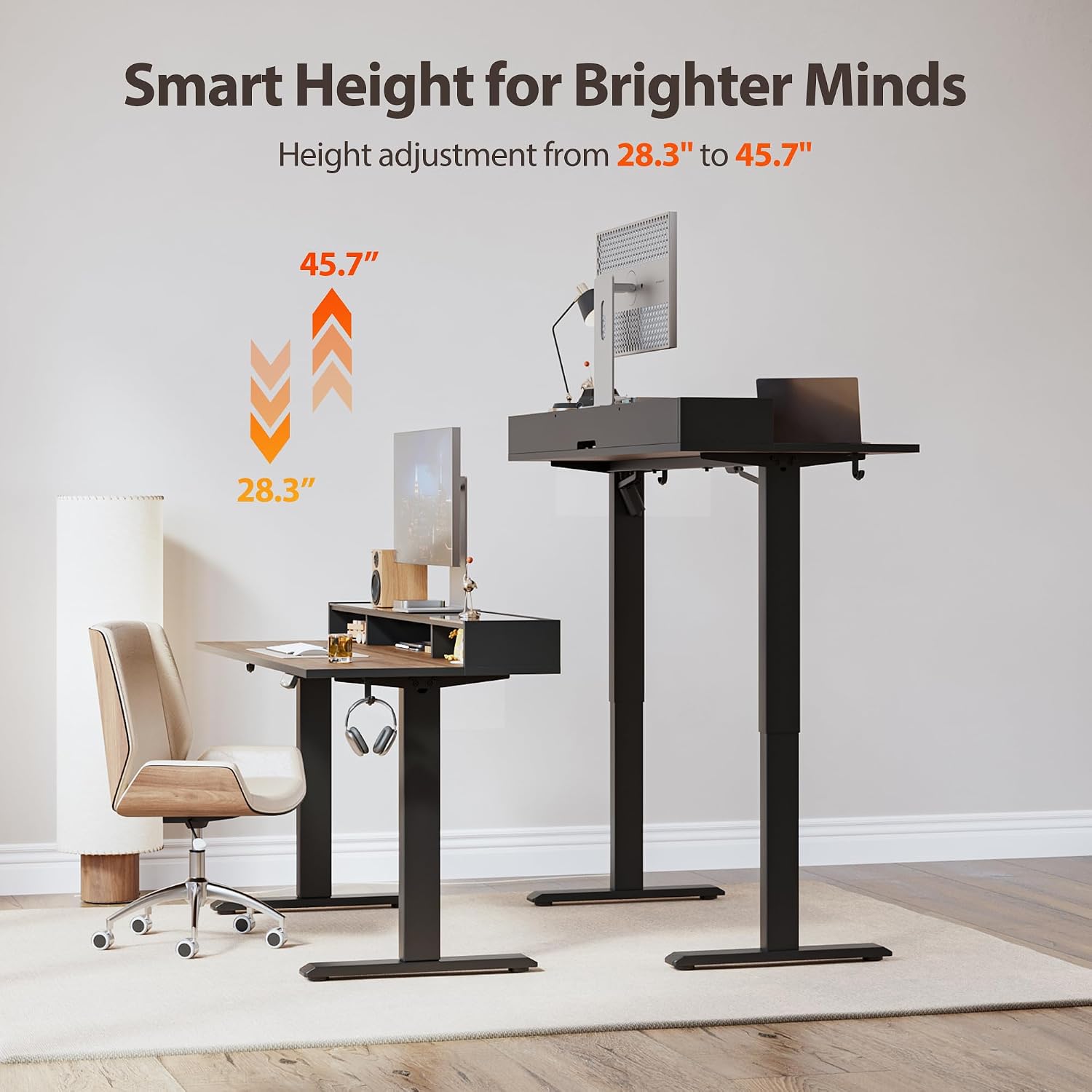 Agilestic 48 x 24 Inches Electric Standing Desk with Storage, Adjustable Height Sit and Stand Computer Table with Glass Shelf, Splice Board, Dark Walnut