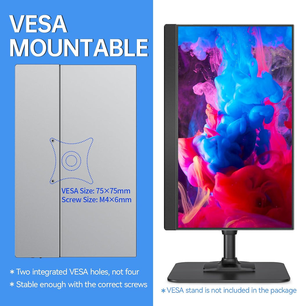 VisionOwl Portable Monitor Bundle (Silver & Black) 15.6 Inch Travel Screen Computer Display for Laptop PC Mac Surface PS4/5 Xbox Switch, with Smart Cover, VESA Mountable