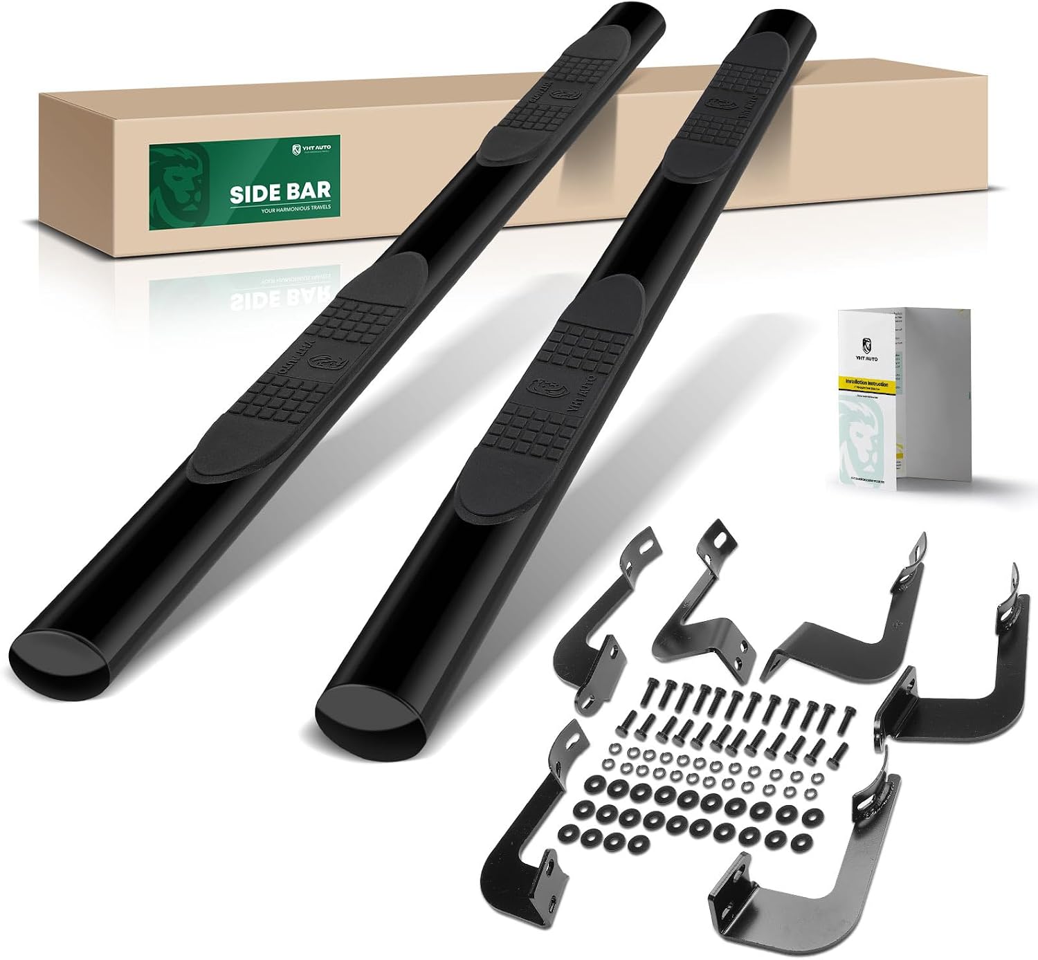 YHTAUTO 4 Inch Running Boards Side Steps Compatible with Toyota Sequoia 2008-2022, SUV, Oval Straight Carbon Steel Black Powder, Cab Side Step Rails Off-Road Exterior Accessories, Set of 2