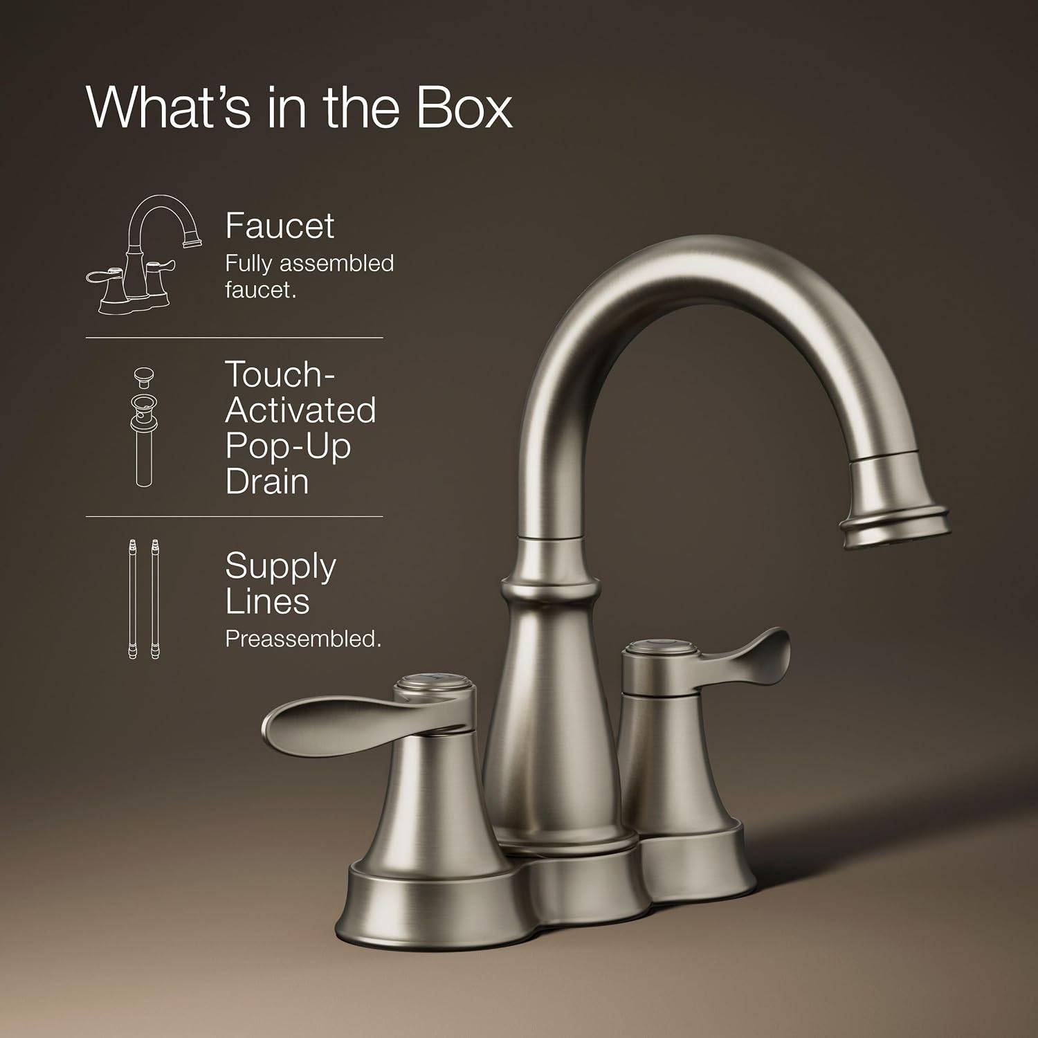 KOHLER K-27378-4-BN Bellera® Centerset Bathroom Sink Faucet, 1.2 GPM, Ceramic Disc Valves, Traditional Design, Vibrant Brushed Nickel