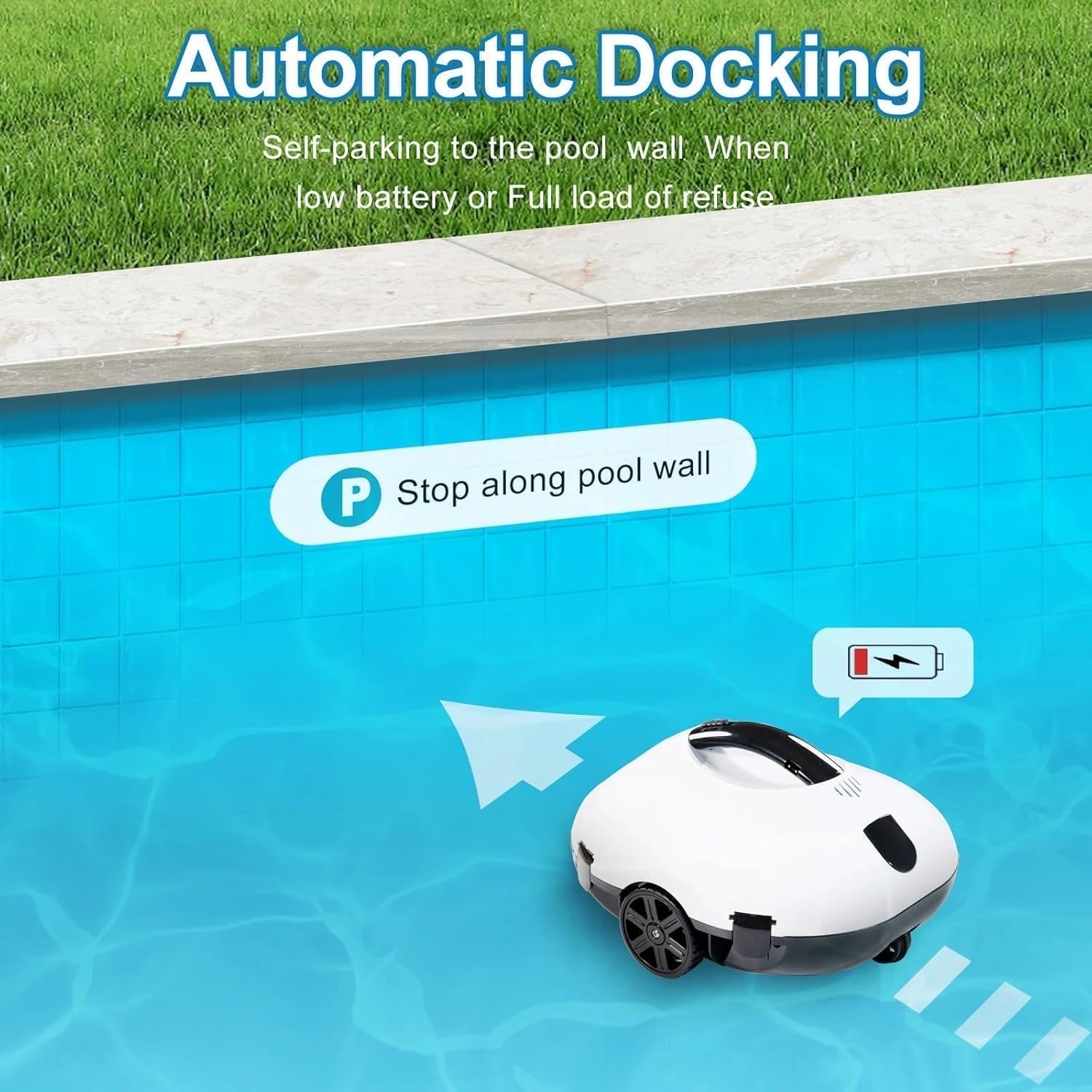Automatic Robotic Pool Cleaner, Cordless Pool Vacuum Cleaner, Powerful Suction Lasts 130 Mins, Intelligent Path Planning for Flat Pool (Orange)