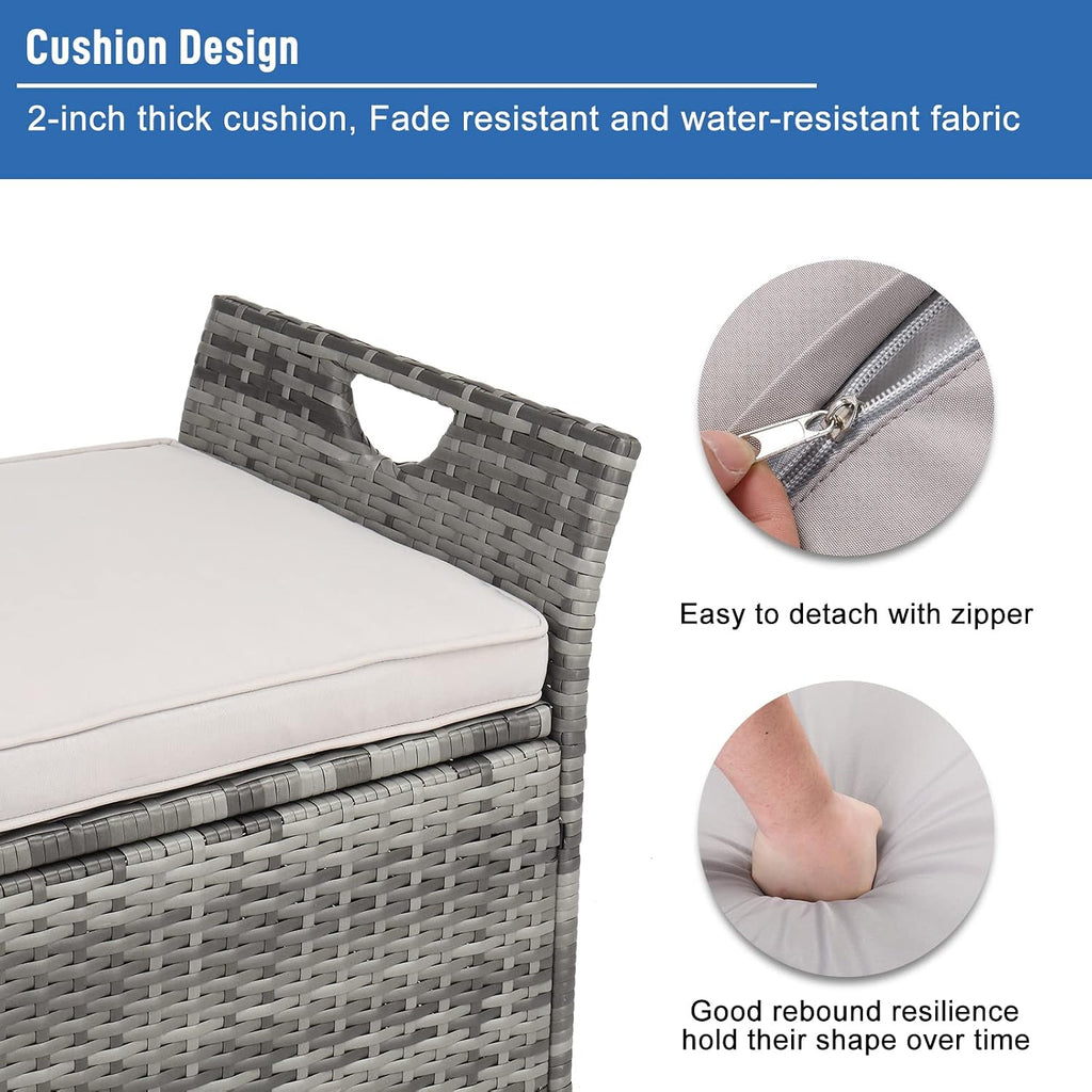 Outvita 40 Gallon Outdoor Storage Box, Patio Rattan Storage Bench with Cushion for Backyard, Balcony, Poolside, Garden, Gray