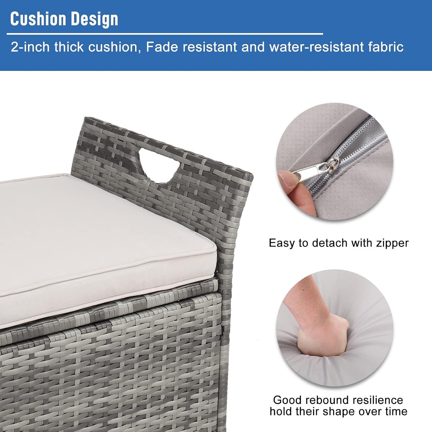 Outvita 40 Gallon Outdoor Storage Box, Patio Rattan Storage Bench with Cushion for Backyard, Balcony, Poolside, Garden, Gray