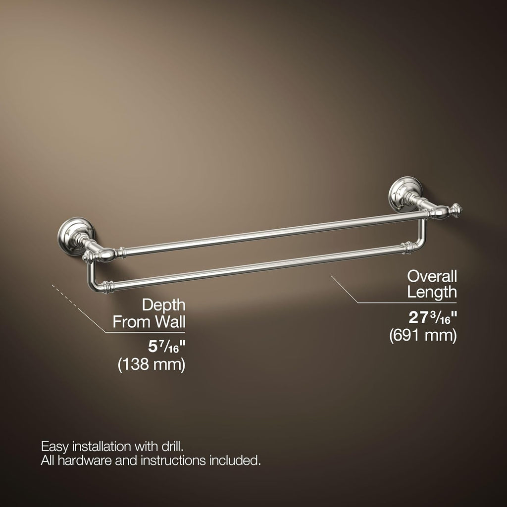 Kohler 72570-SN Artifacts® 24' Double Towel bar, Vibrant Polished Nickel