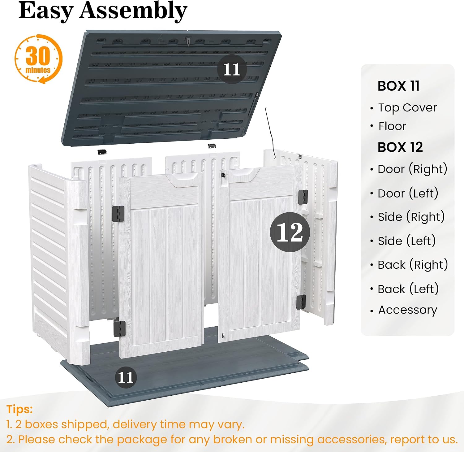 Amopatio Premium Resin 35 Cu Ft Outdoor Storage Shed, Horizontal Resin Trash Can Storage, Weather Resistance Outdoor Cabinet W/Lock Shed for Garbage Cans, Garden Tools, Lawn Mowers,Patio,White