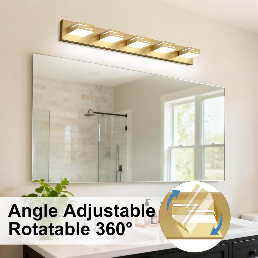 LED Modern Bathroom Vanity Light Fixtures, Dimmable Gold Vanity Lights for Bathroom Lighting Fixtures Over Mirror, with 360° Rotatable Heads 5-Light 36-inch (Cool White 6000K)