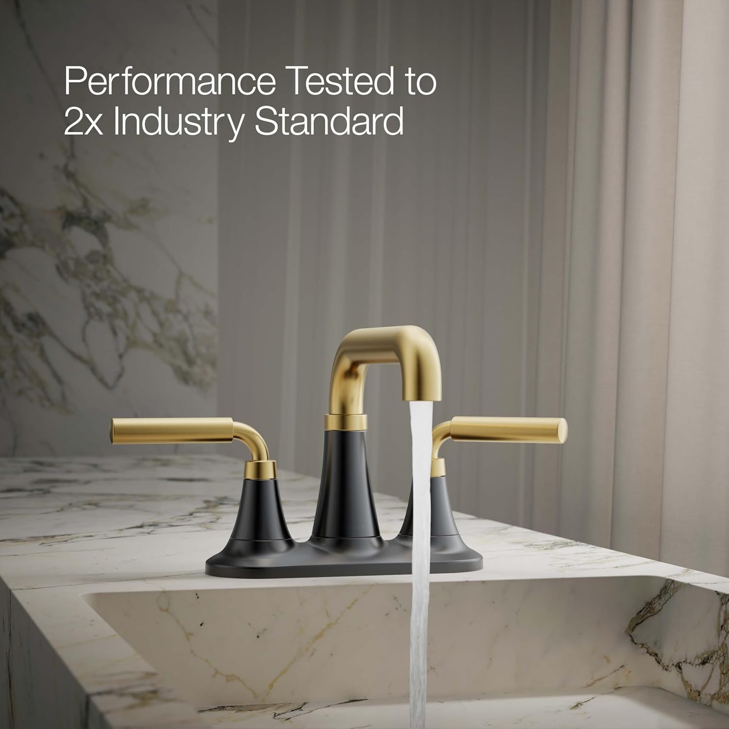 KOHLER K-27414-4K-BMB Tone™ Centerset Bathroom Sink Faucet, Clicker Drain, Bathroom Faucets, 1.0 GPM, Matte Black with Brushed Moderne Brass