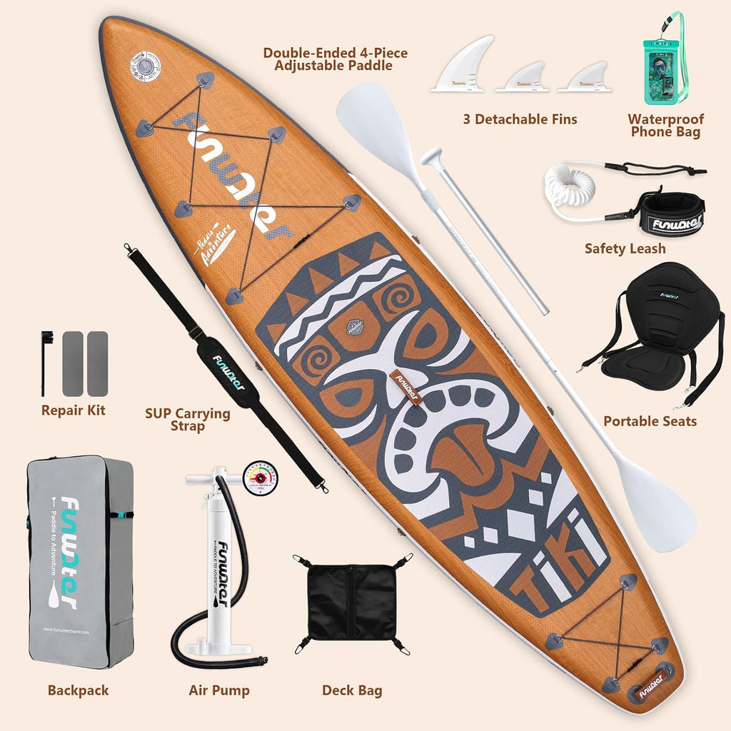 FunWater 8'/10'/10'6'/11'6' Inflatable Stand Up Paddle Board with Premium SUP Paddleboard Accessories, Wide Stable Anti-Slip EVA Deck,Paddle Boards for Adults & Youth of All Skill Levels