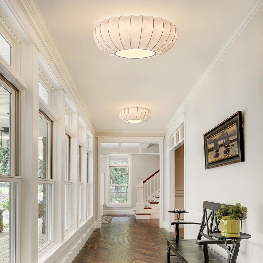 Japanese Silk Flush Mount Ceiling Light 16 Inch White Kitchen Ceiling Lighting Fixtures Vintage Bedroom Ceiling Light Fixtures Mid Century Modern Overhead Lamp